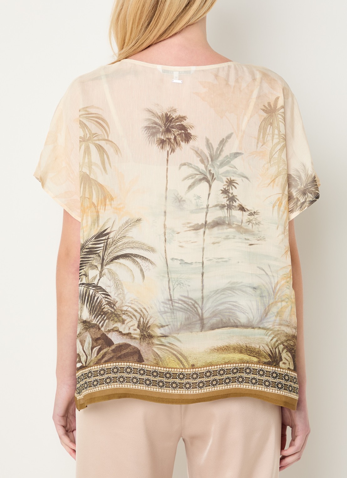 Xandres Holo blouse in linnenblend met print - achterkant 3 vanillegeel