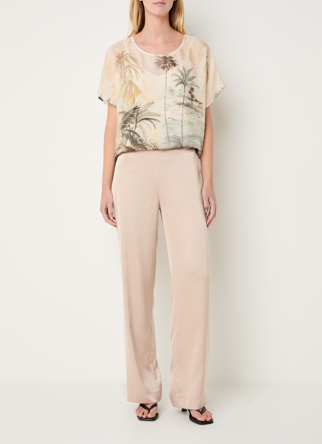 Xandres Holo blouse in linnenblend met print - voorkant 2 vanillegeel
