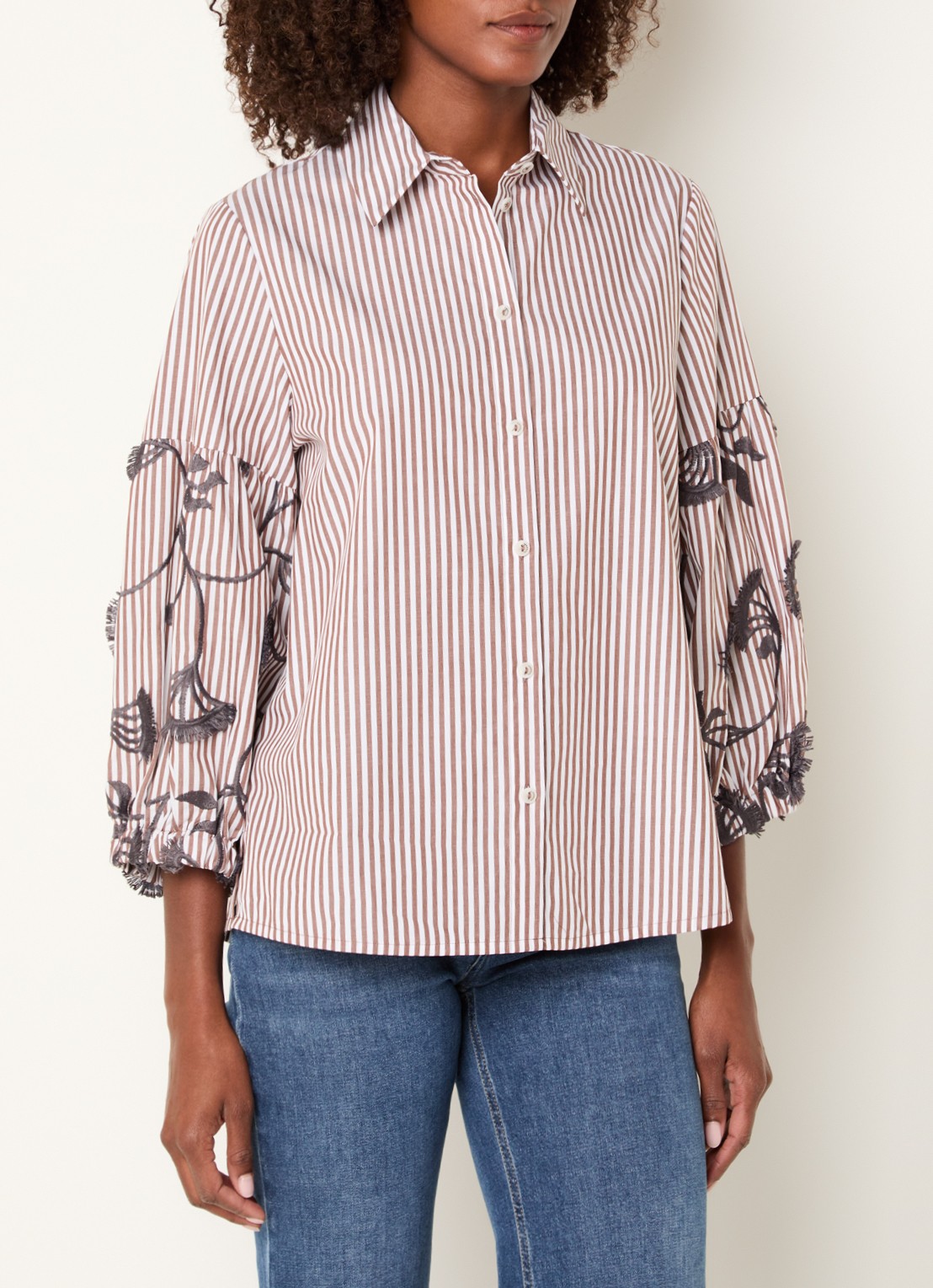 Xandres Hopi blouse met streepprint - detail 4 lichtbruin