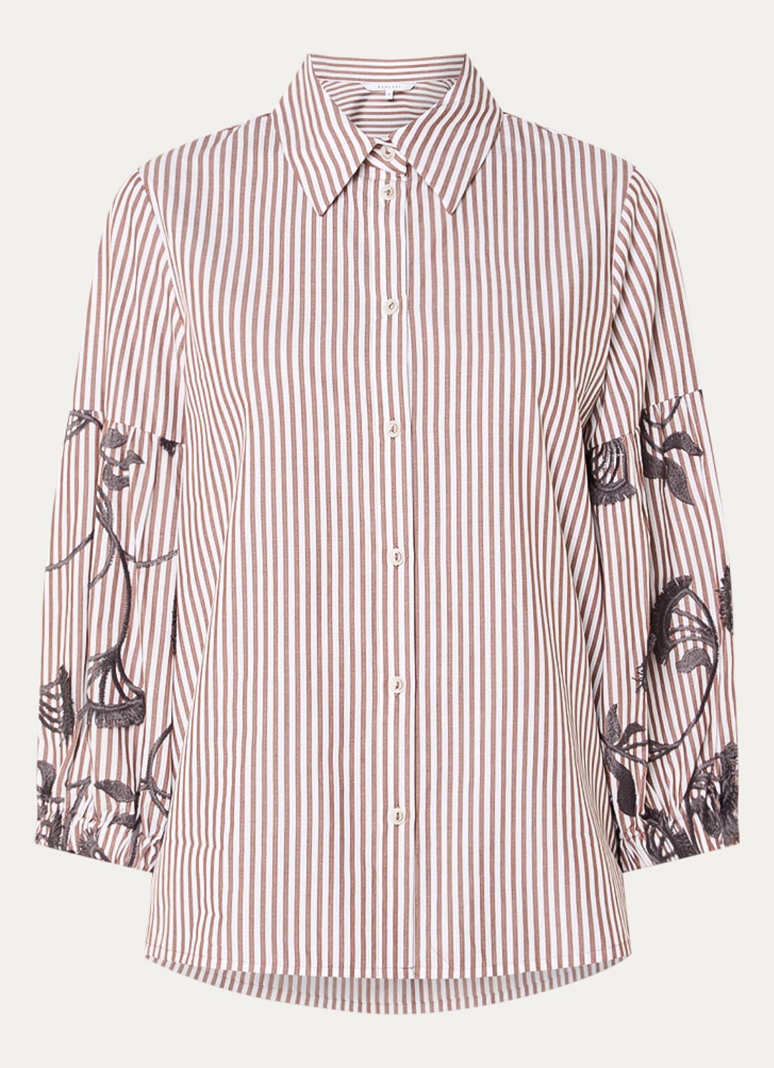 Xandres Hopi blouse met streepprint - voorkant lichtbruin