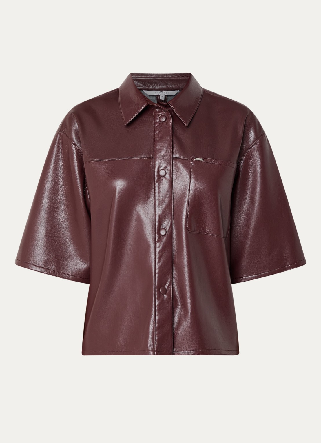Xandres Horris blouse van imitatieleer met borstzak - voorkant 3 aubergine
