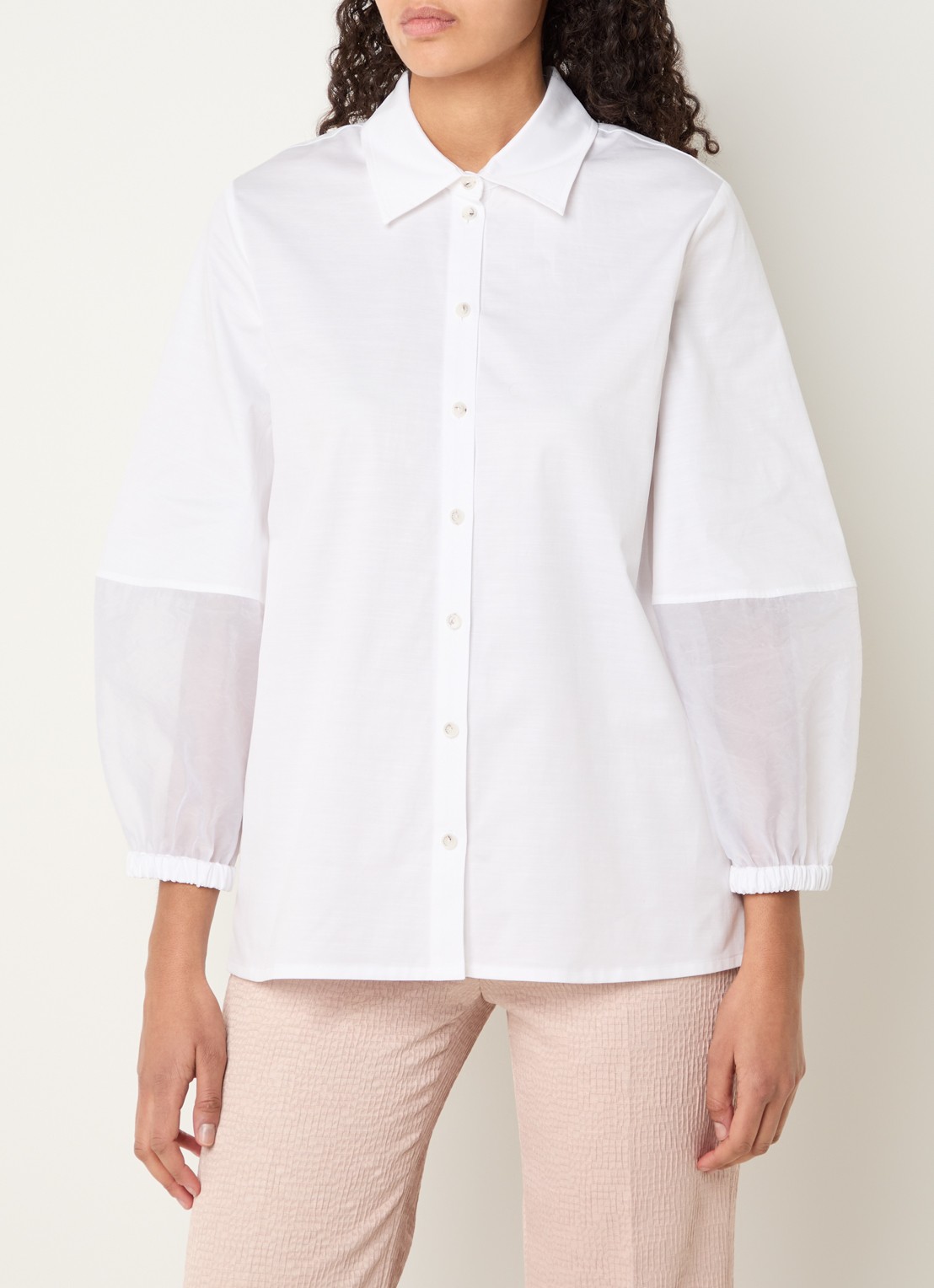 Xandres Hyran blouse met semi-transparante ballonmouw - detail wit
