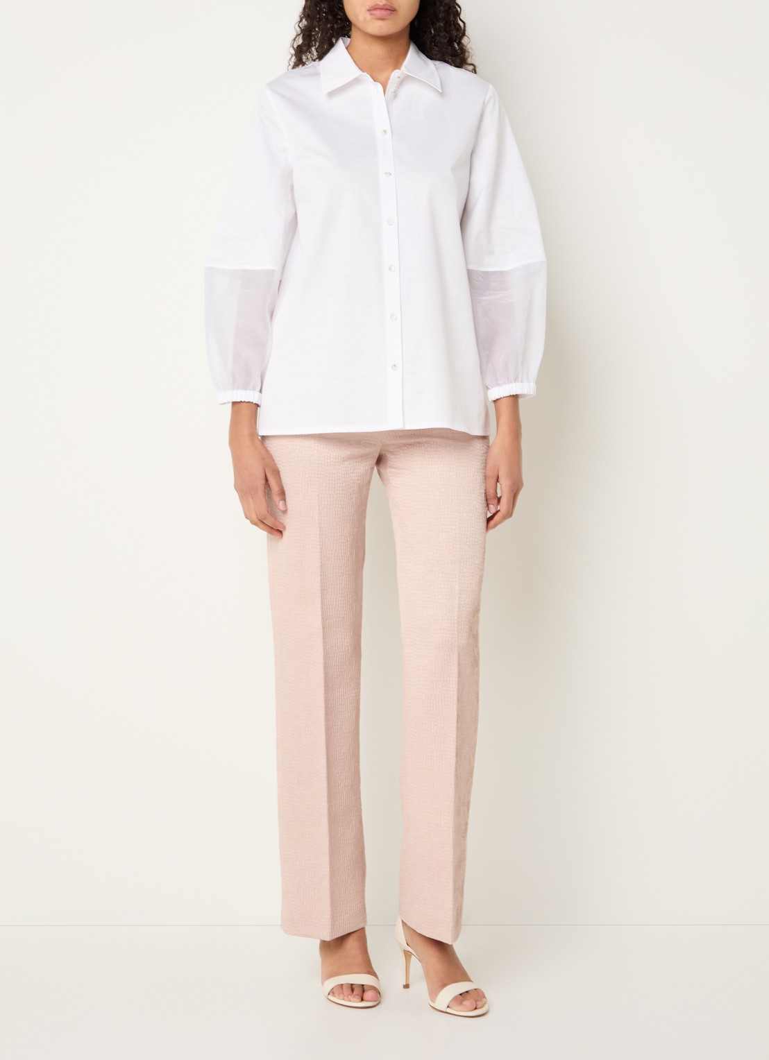 Xandres Hyran blouse met semi-transparante ballonmouw - voorkant 3 wit