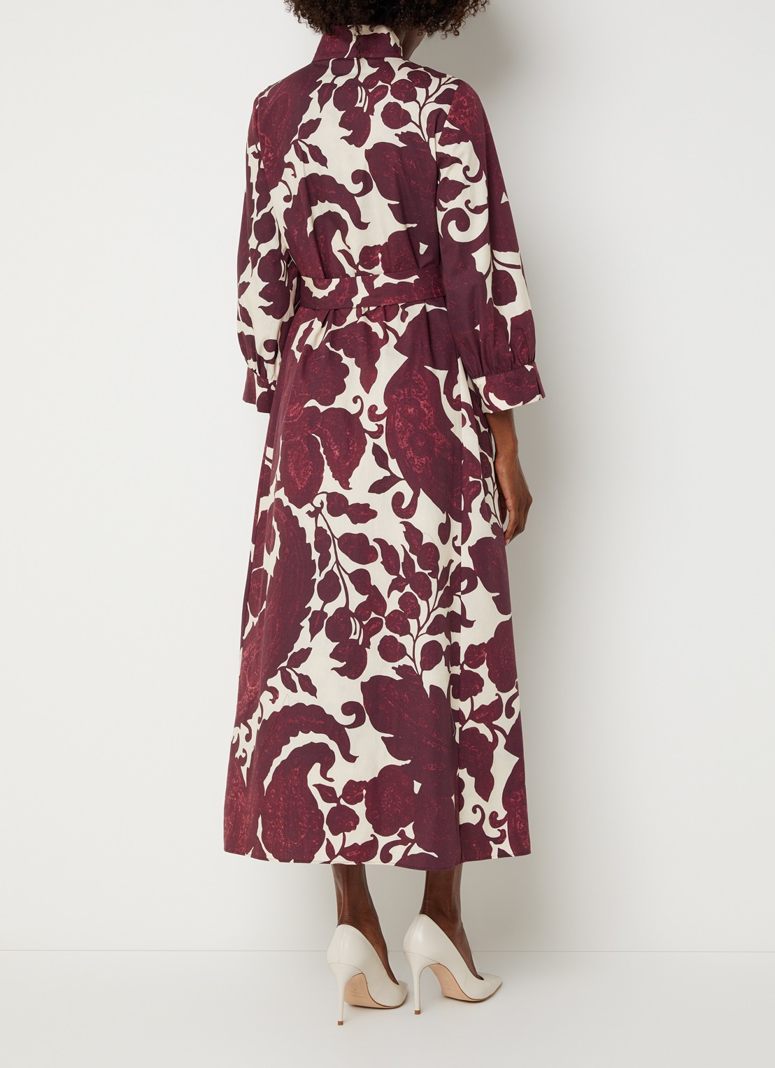 Xandres Kare maxi blousejurk met print en steekzakken - achterkant aubergine