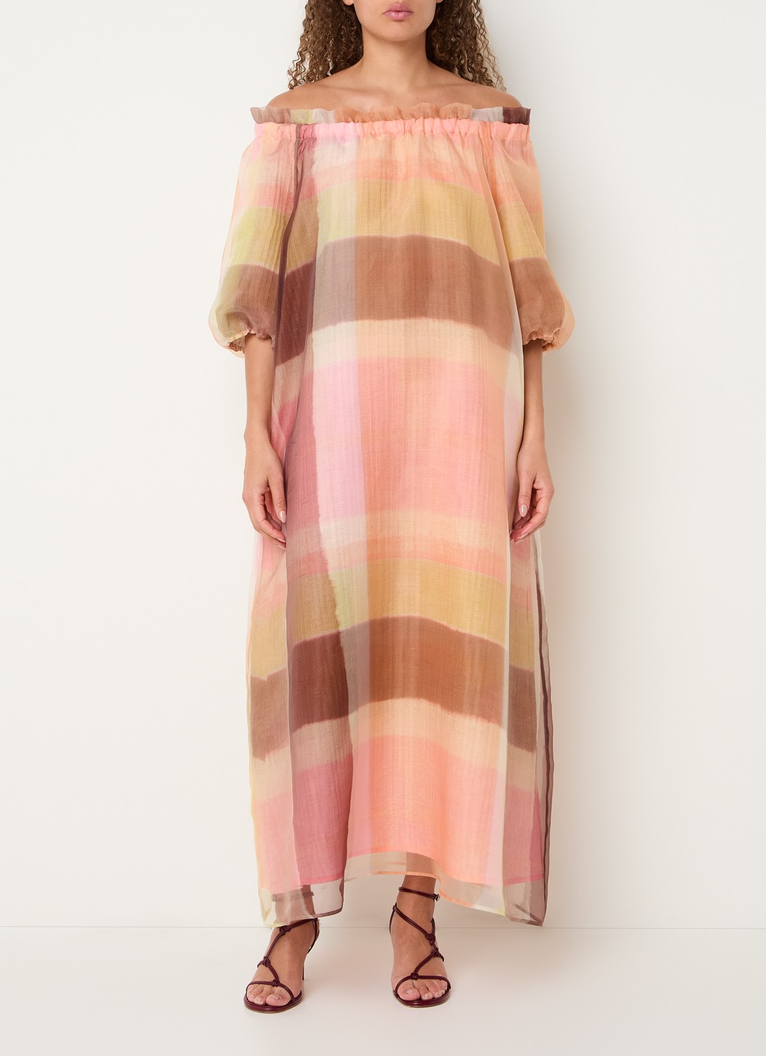 Xandres Katari oversized maxi jurk met colour blocking - detail 4 abrikoos