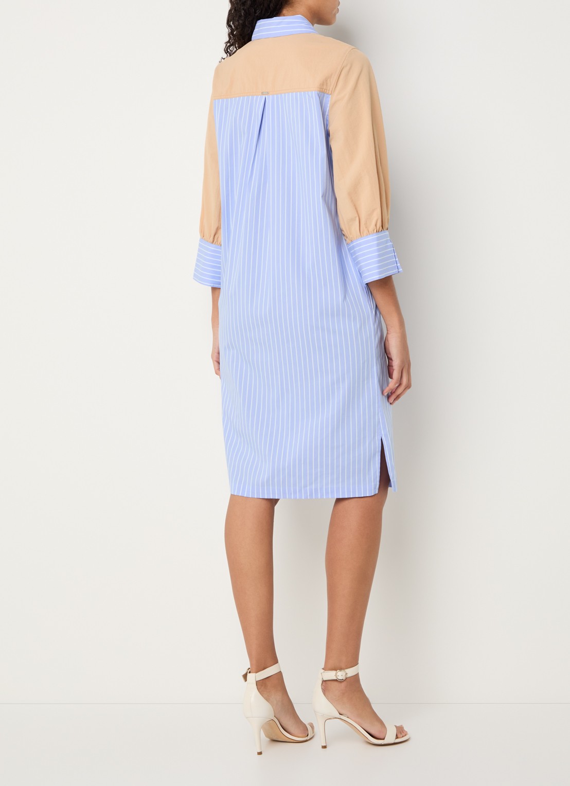 Xandres Katriena midi blousejurk met streepprint - achterkant staalblauw