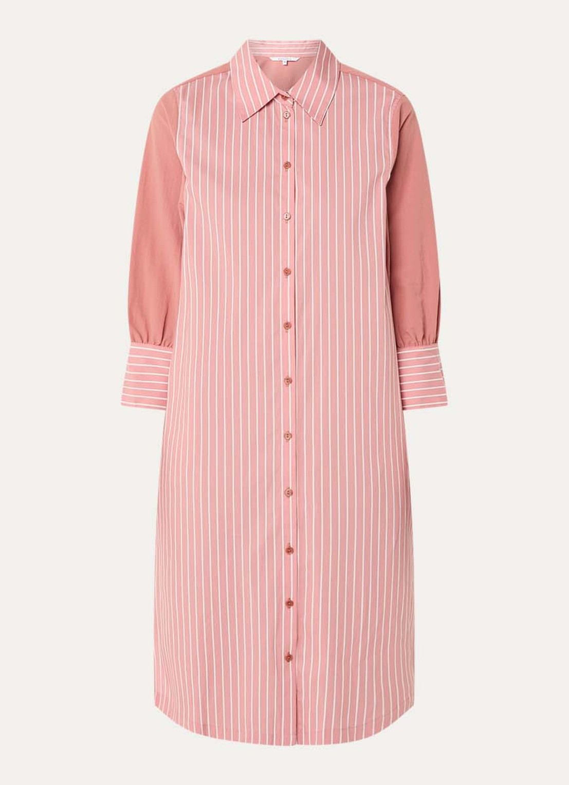 Xandres Katriena midi blousejurk met streepprint - voorkant 2 zalmroze