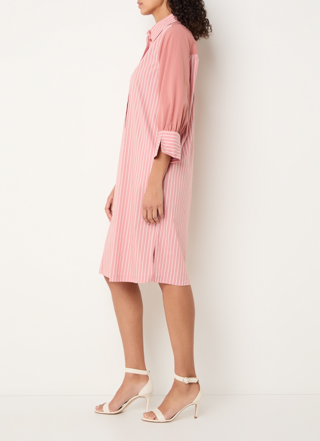 Xandres Katriena midi blousejurk met streepprint - voorkant 3 zalmroze