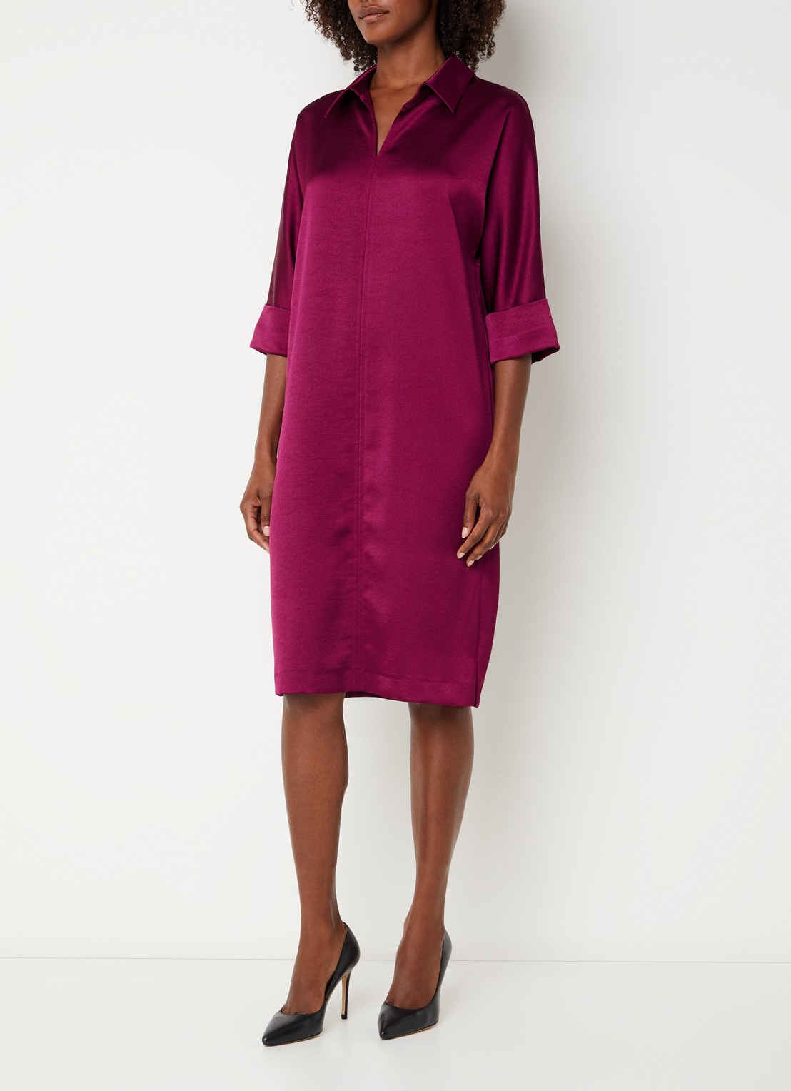 Xandres Kenano midi jurk met V-hals - detail paars