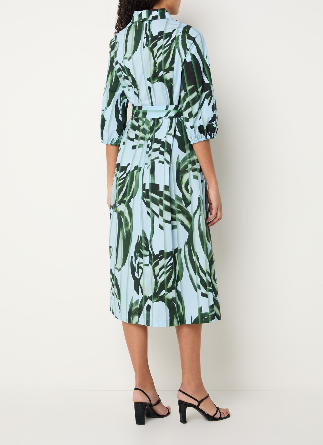 Xandres Keylie midi blousejurk met bloemenprint - achterkant blauwgrijs