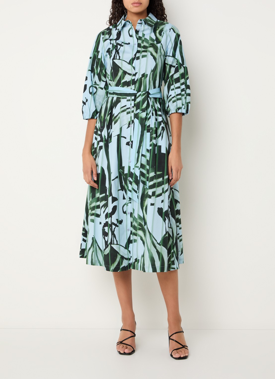 Xandres Keylie midi blousejurk met bloemenprint - detail 2 blauwgrijs