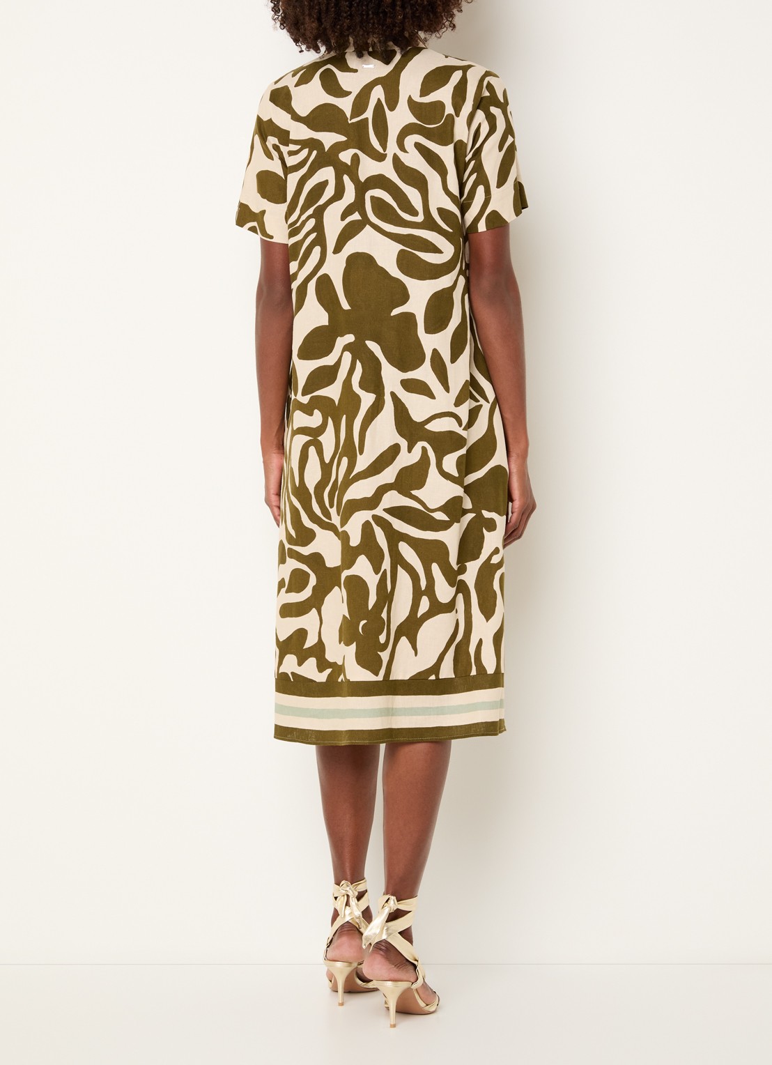 Xandres Kirania midi jurk in linnenblend met print - achterkant bronsgroen