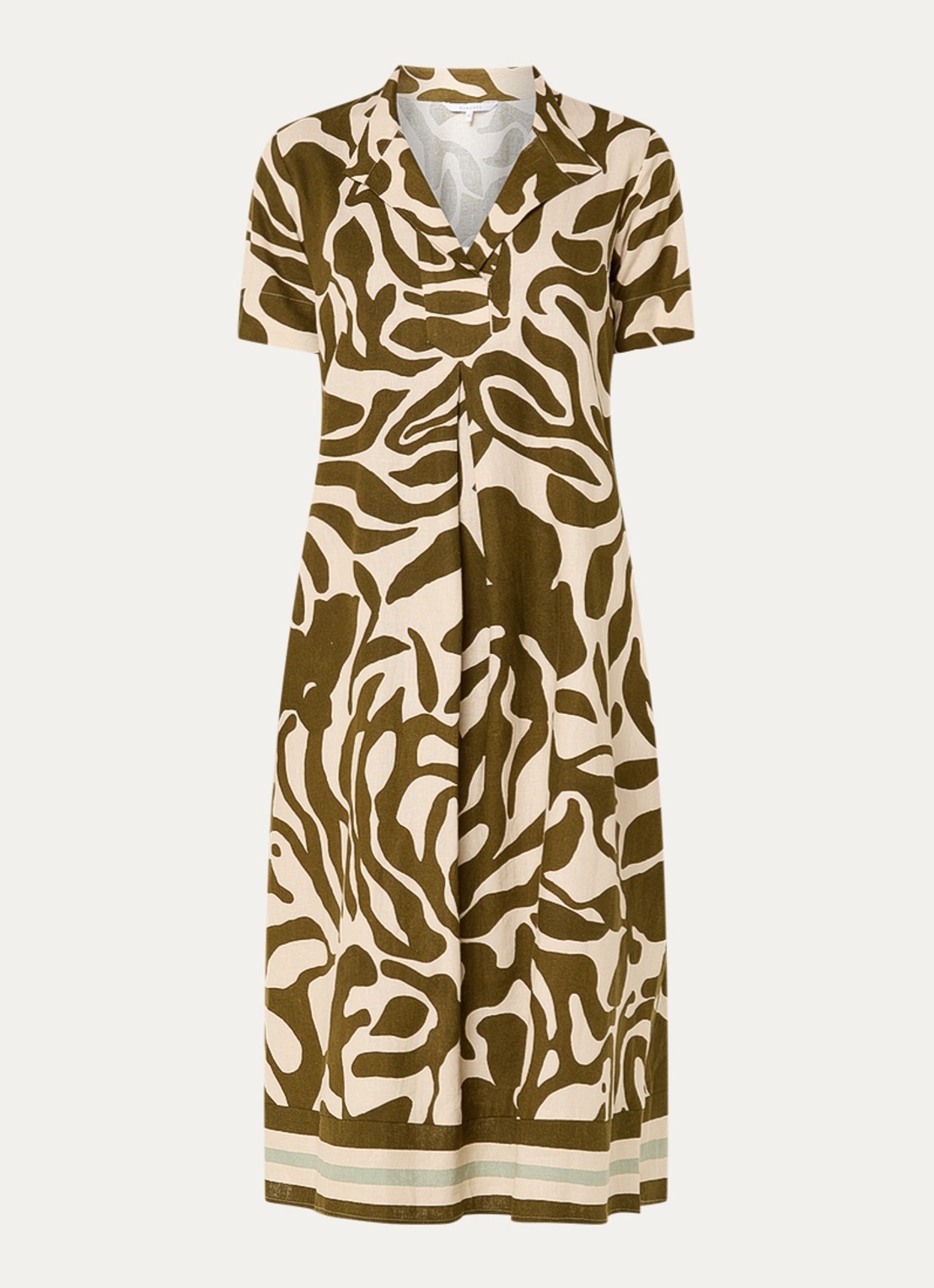 Xandres Kirania midi jurk in linnenblend met print - voorkant 3 bronsgroen