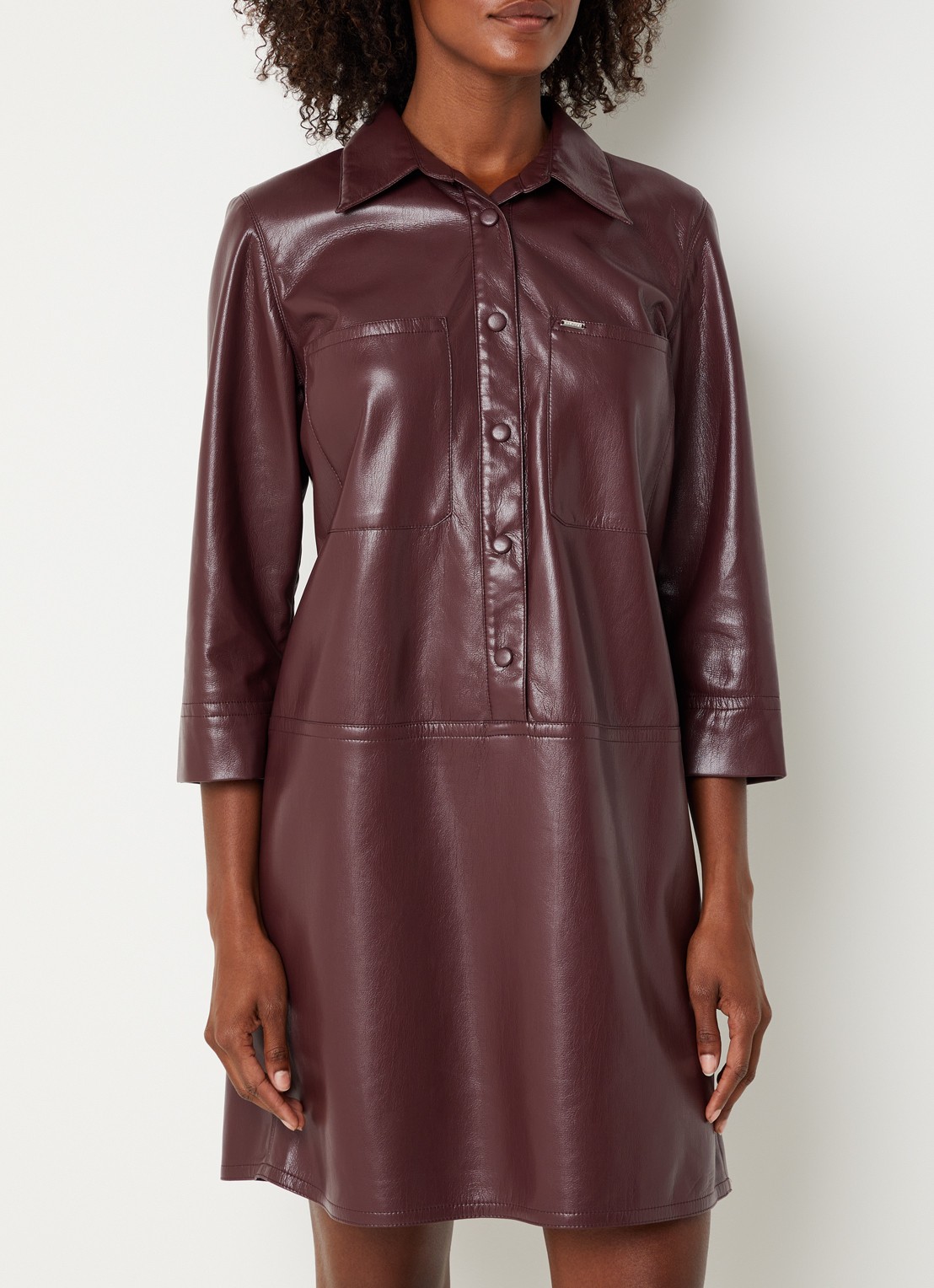 Xandres Kobien mini blousejurk van imitatieleer - detail 2 aubergine