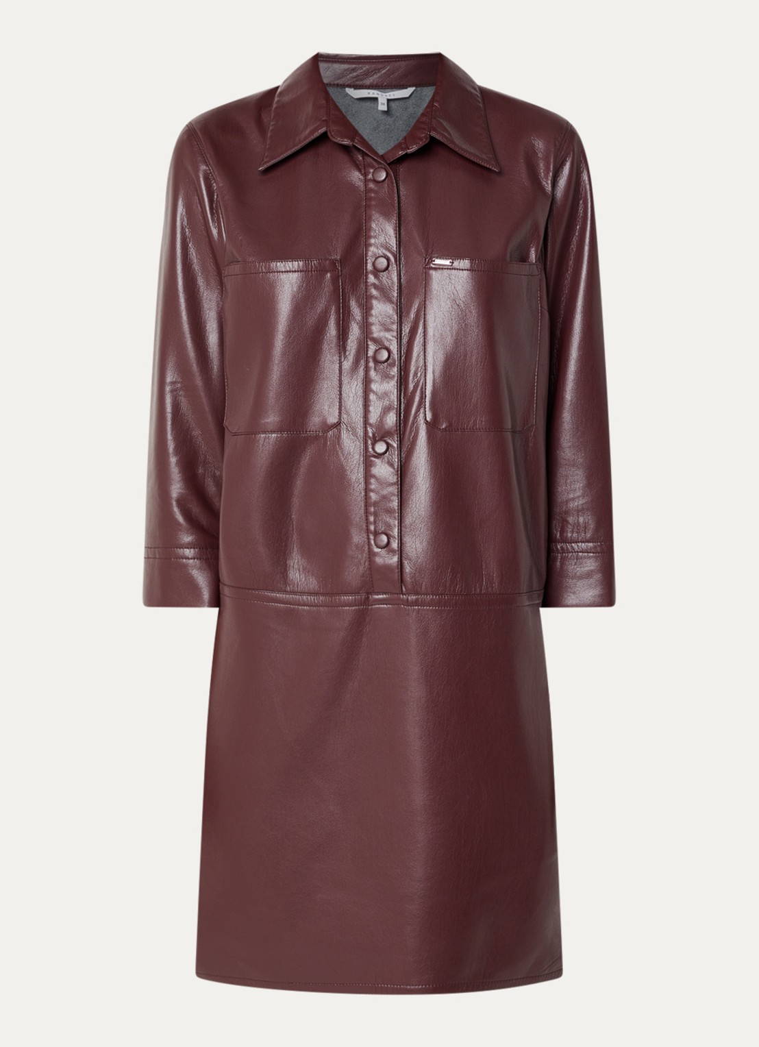 Xandres Kobien mini blousejurk van imitatieleer - voorkant 3 aubergine