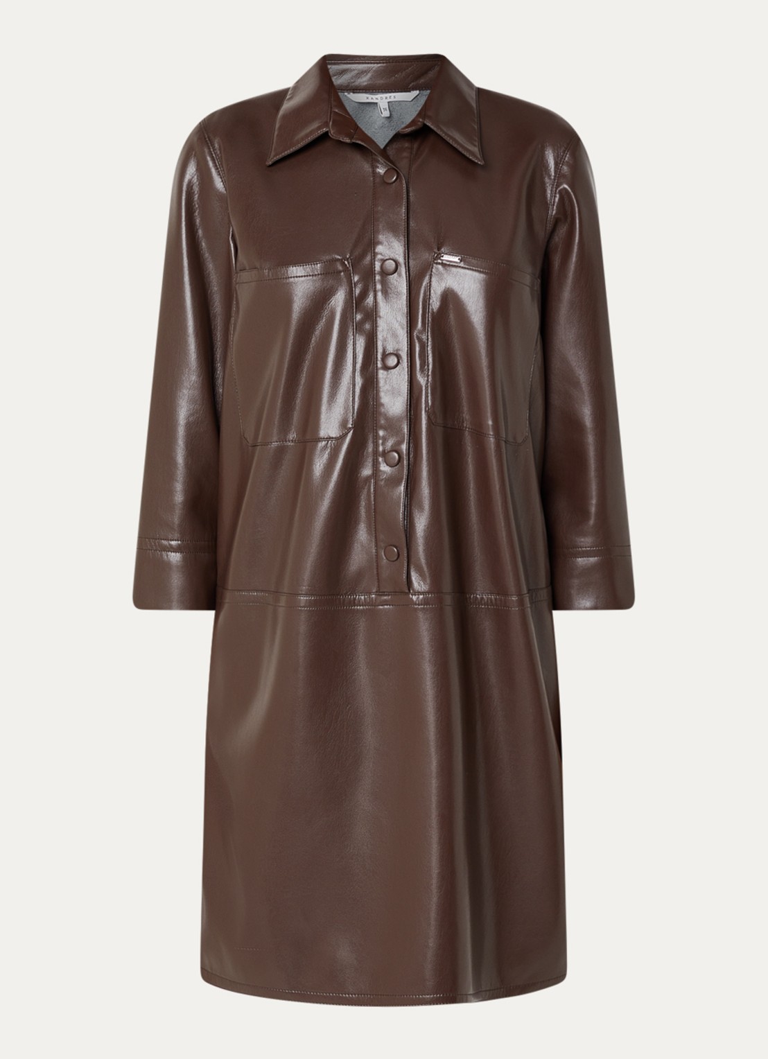 Xandres Kobien mini blousejurk van imitatieleer - voorkant 2 donkerbruin