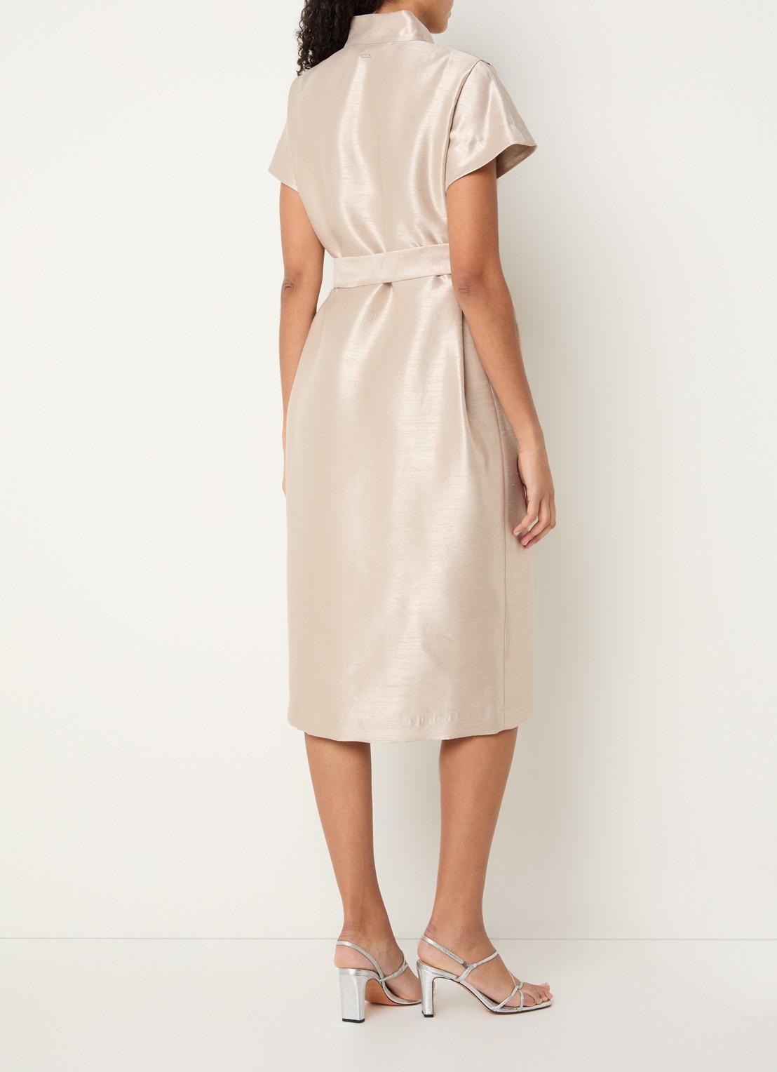 Xandres Koji midi blousejurk met metallic finish - achterkant 3 beige