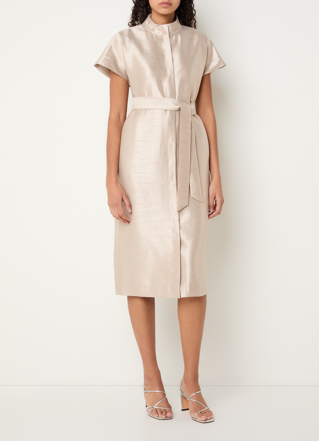Xandres Koji midi blousejurk met metallic finish - detail 4 beige