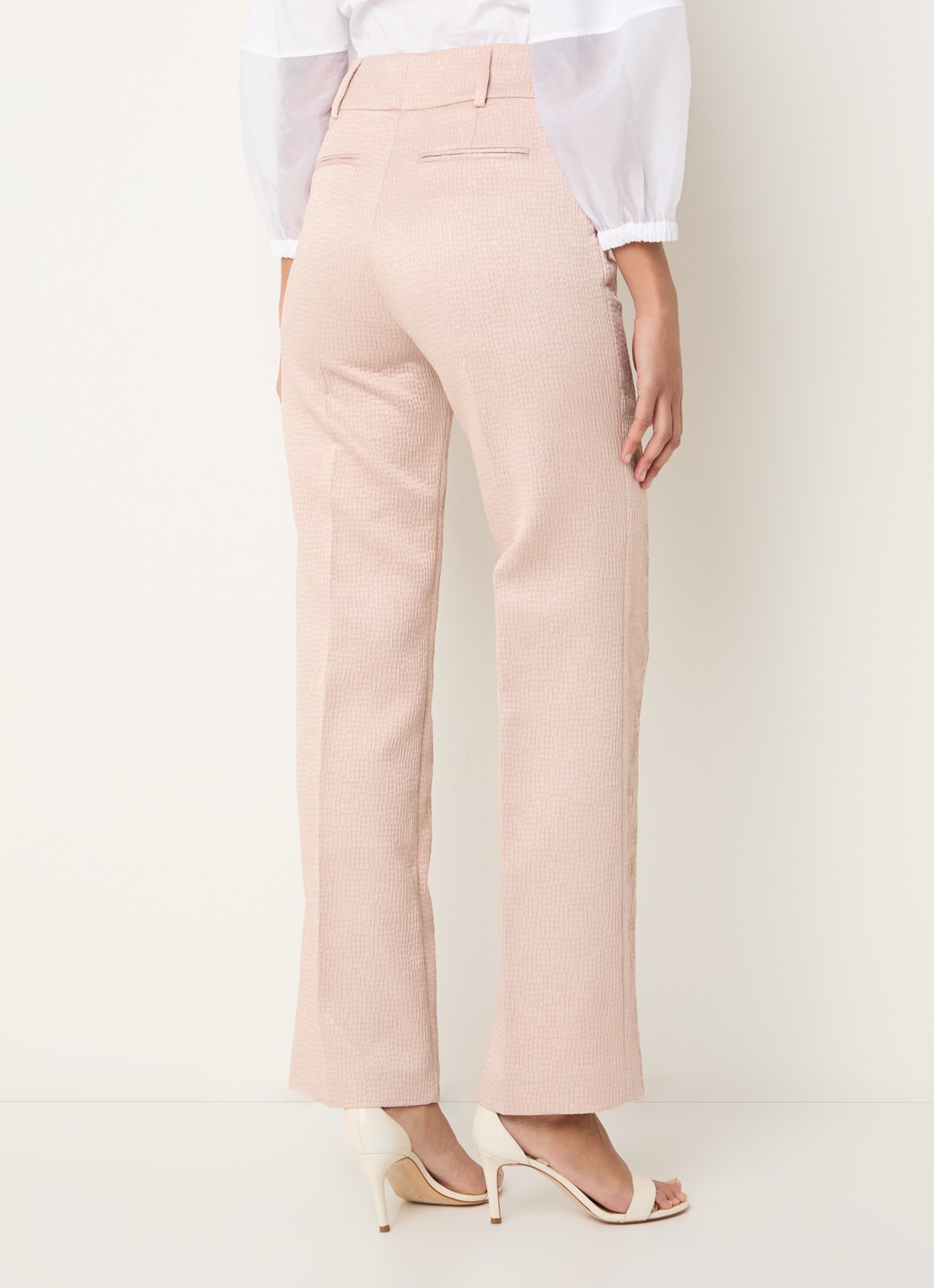 Xandres Panchita high waist straigt fit broek met lurex - achterkant zalmroze