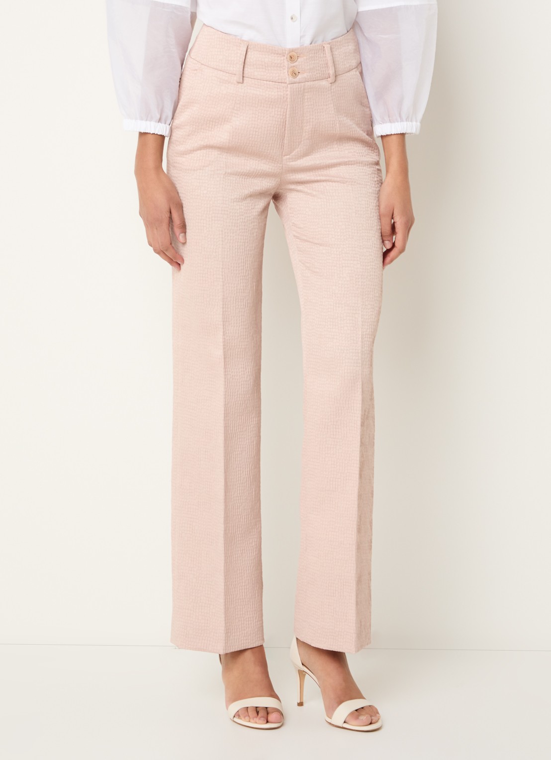 Xandres Panchita high waist straigt fit broek met lurex - detail 4 zalmroze