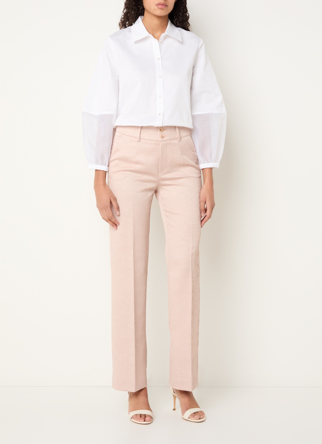 Xandres Panchita high waist straigt fit broek met lurex - voorkant 3 zalmroze