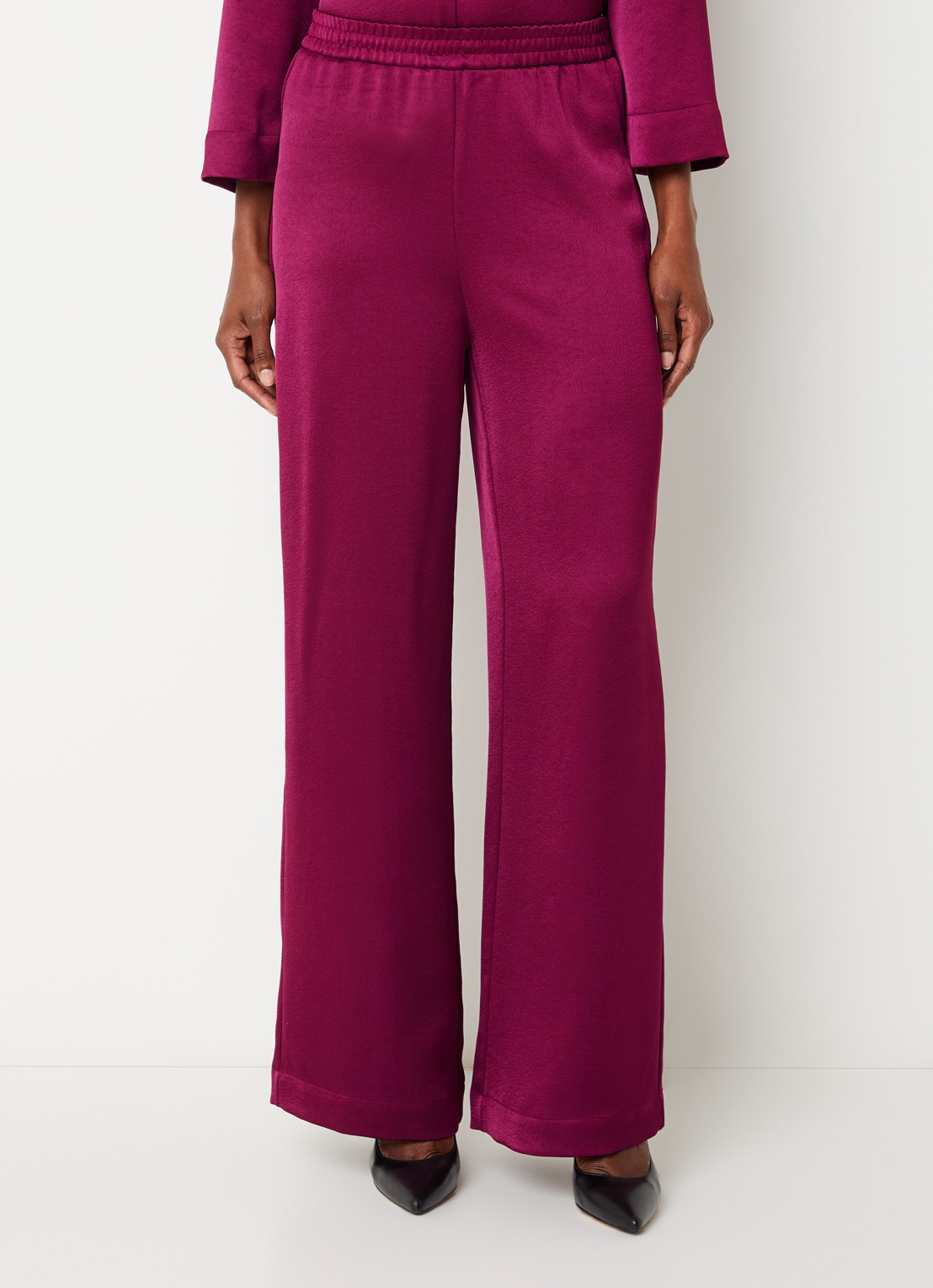 Xandres Paolo high waist wide fit broek van satijn - detail 2 aubergine