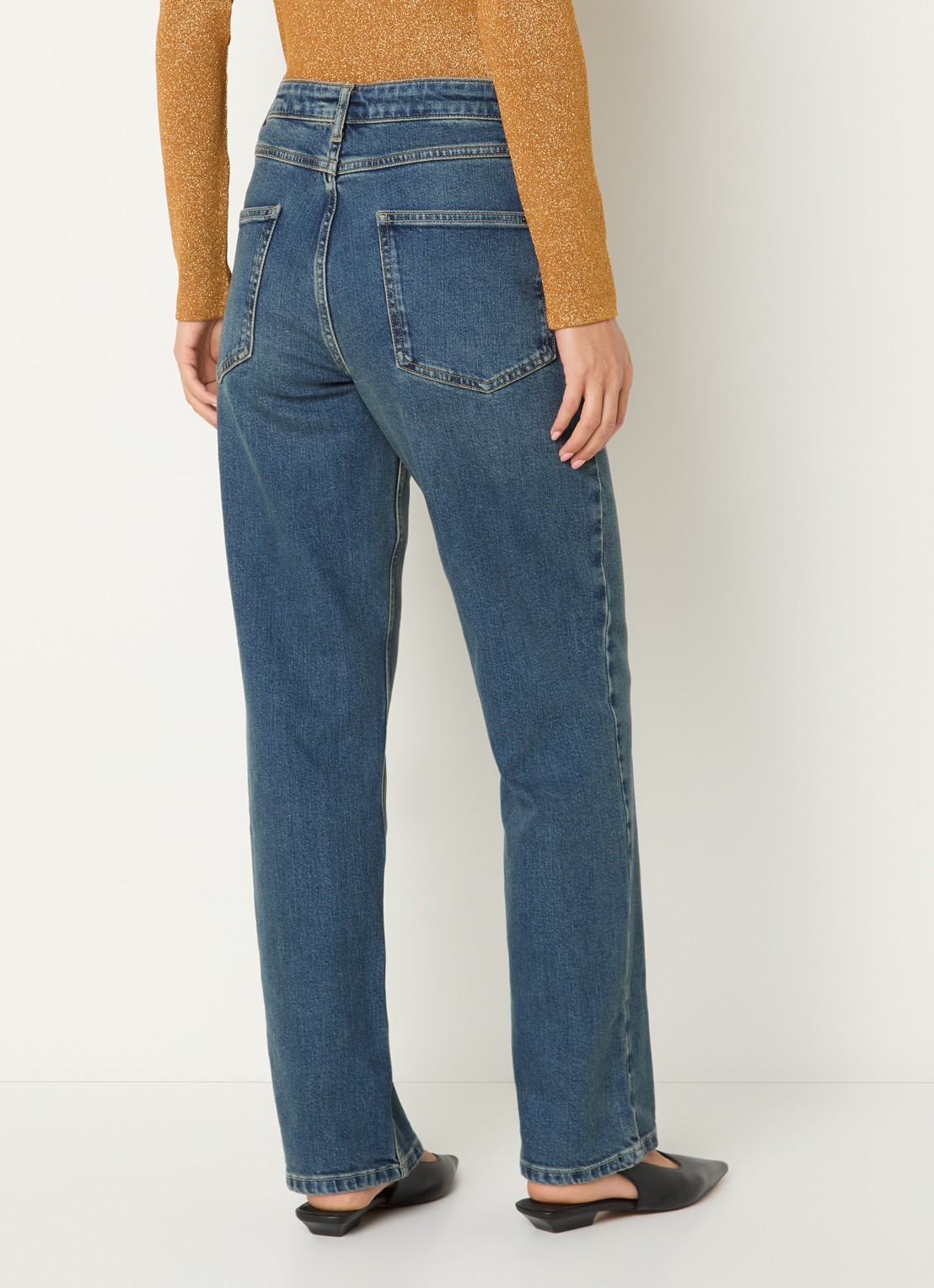 Xandres Pascal high waist straight leg jeans met medium wassing en sjaaldetail  - achterkant 4 indigo
