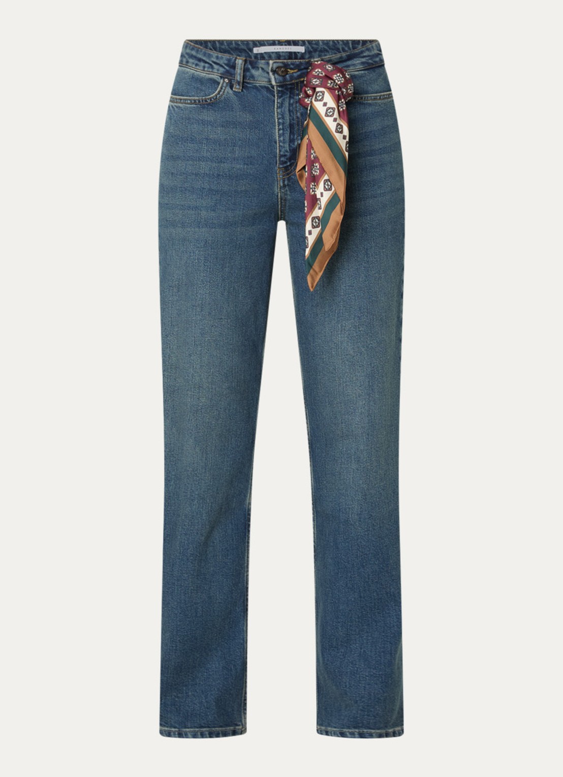 Xandres Pascal high waist straight leg jeans met medium wassing en sjaaldetail  - voorkant indigo