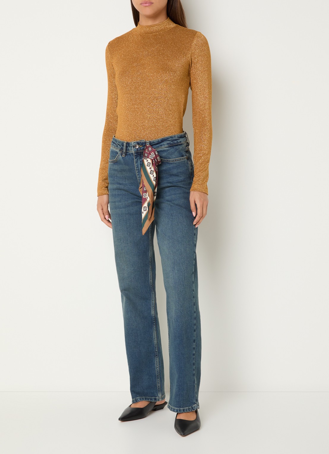 Xandres Pascal high waist straight leg jeans met medium wassing en sjaaldetail  - voorkant 2 indigo