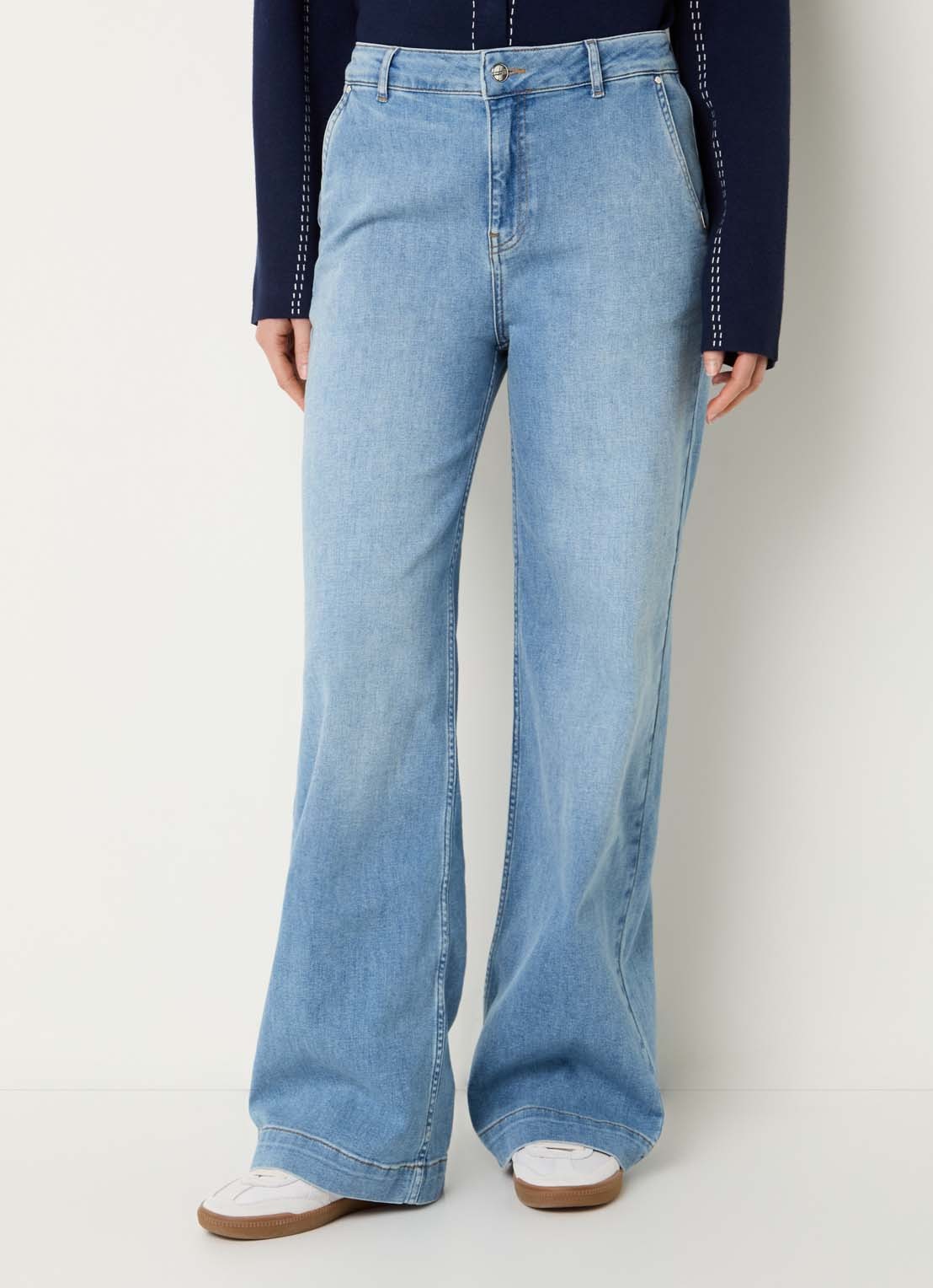 Xandres Pasis Azak high waist wide leg jeans met medium wassing - detail 3 indigo