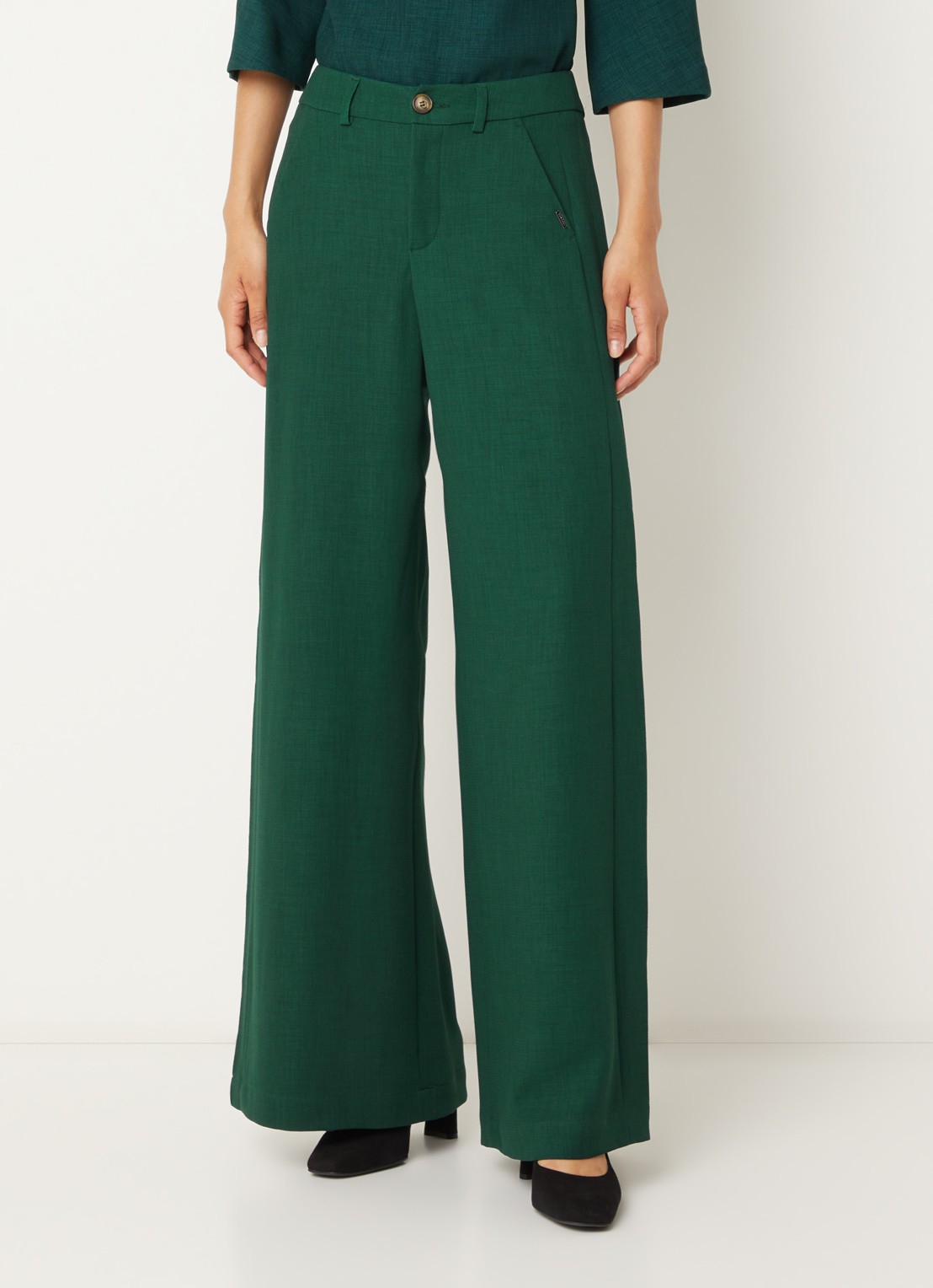 Xandres Patrizie high waist wide fit pantalon met steekzakken - detail 4 groen