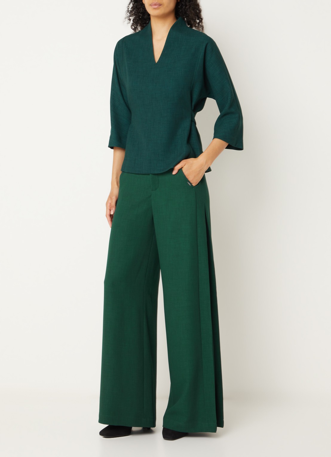 Xandres Patrizie high waist wide fit pantalon met steekzakken - voorkant 2 groen