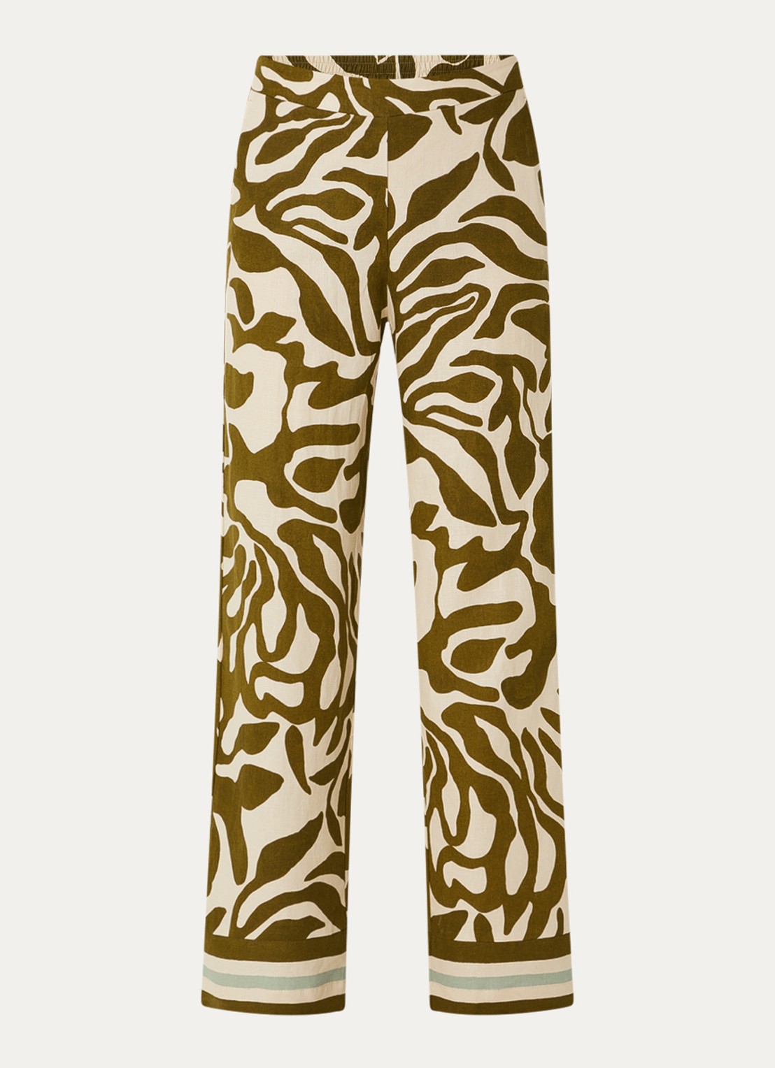Xandres Phocas high waist straight fit pantalon in linnenblend met print - voorkant bronsgroen