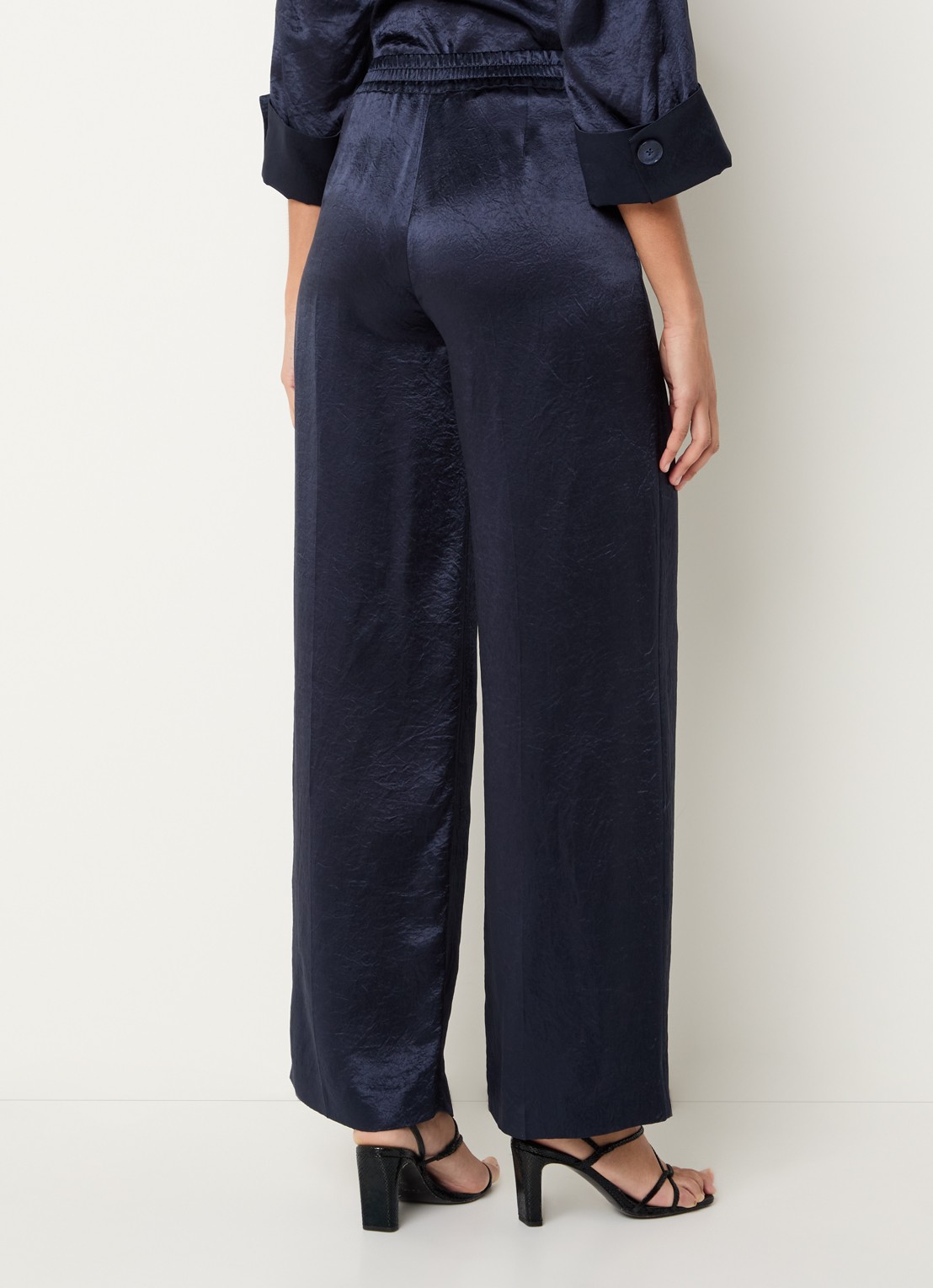 Xandres Phocos high waist straight fit pantalon met metallic finish - achterkant donkerblauw