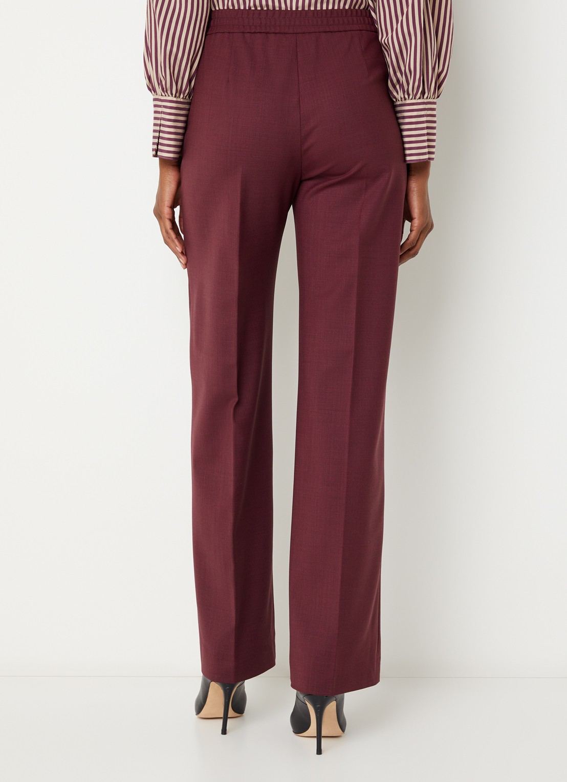 Xandres Phocus high waist straight fit pantalon in woblend met steekzakken - achterkant aubergine