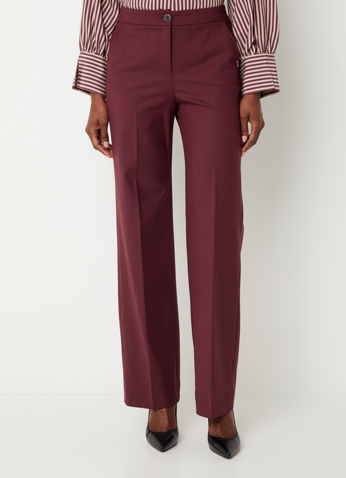 Xandres Phocus high waist straight fit pantalon in woblend met steekzakken - detail 2 aubergine
