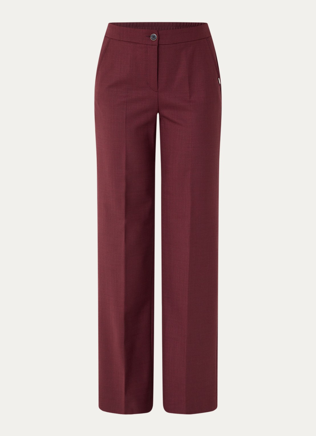 Xandres Phocus high waist straight fit pantalon in woblend met steekzakken - voorkant 3 aubergine