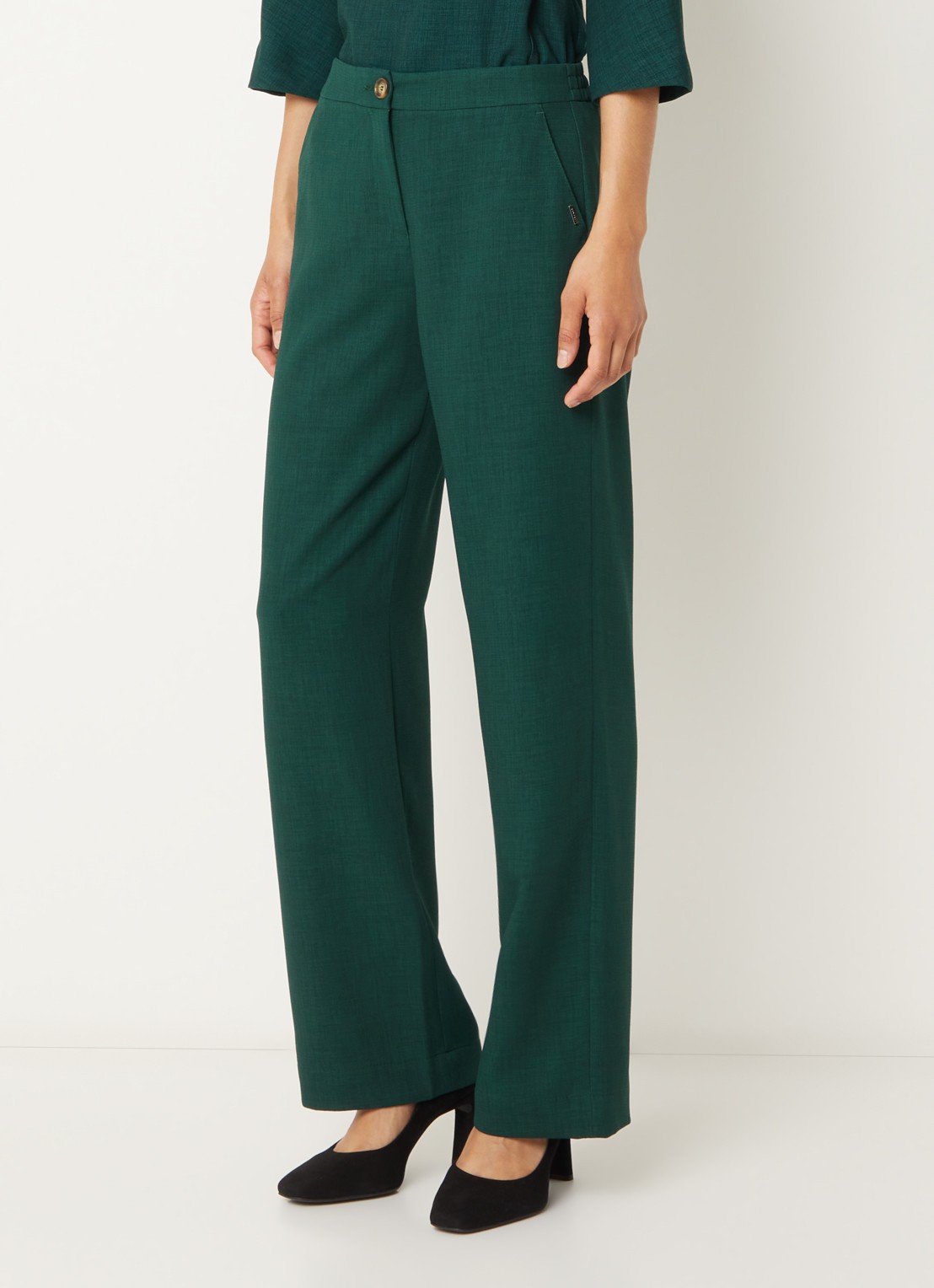 Xandres Phocus high waist wide fit pantalon met steekzakken - detail groen