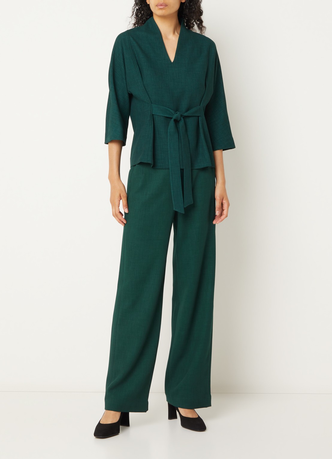 Xandres Phocus high waist wide fit pantalon met steekzakken - voorkant 3 groen