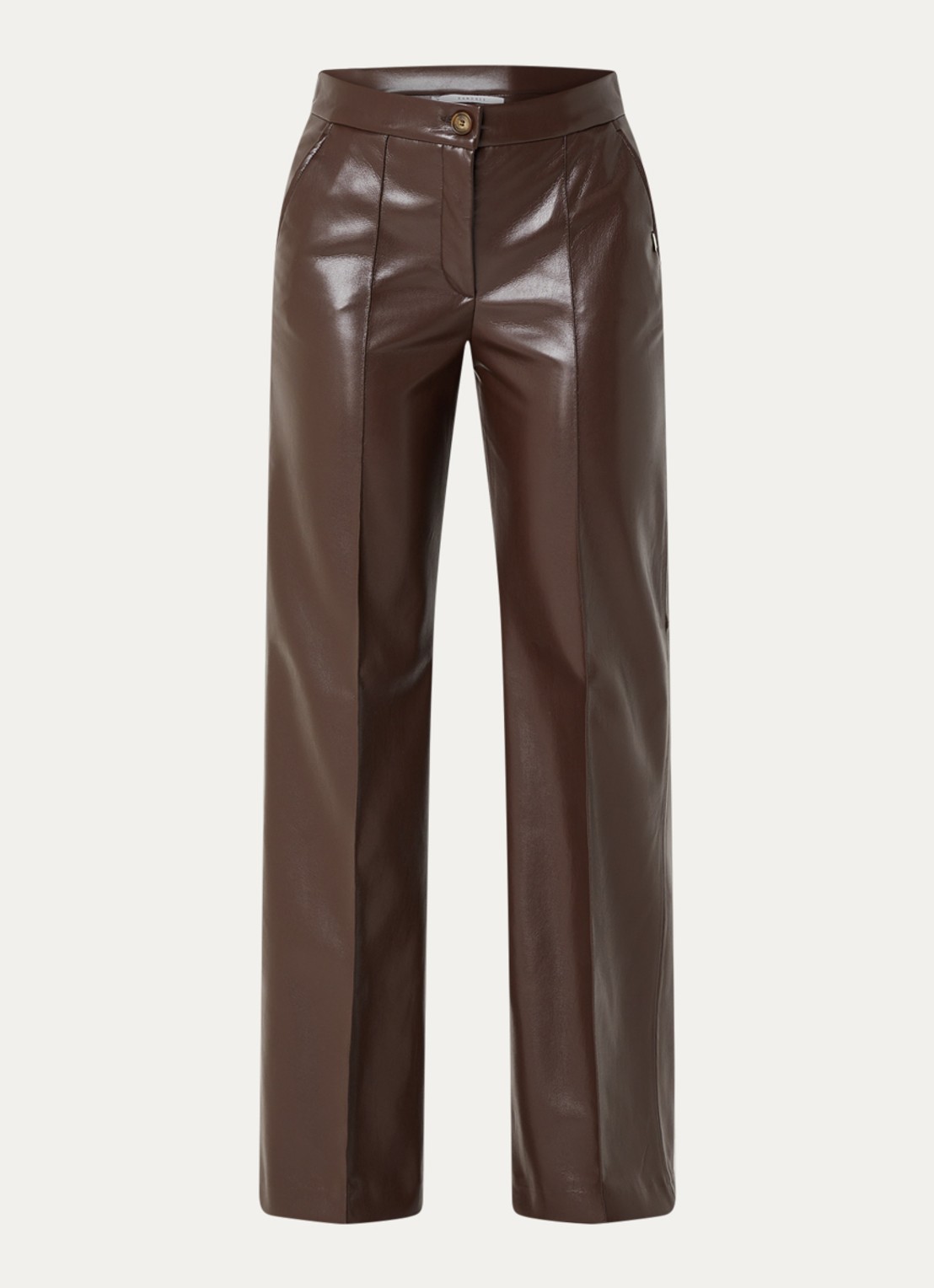 Xandres Pietrovic high waist straight fit broek van imitatieleer met steekzakken - voorkant donkerbruin