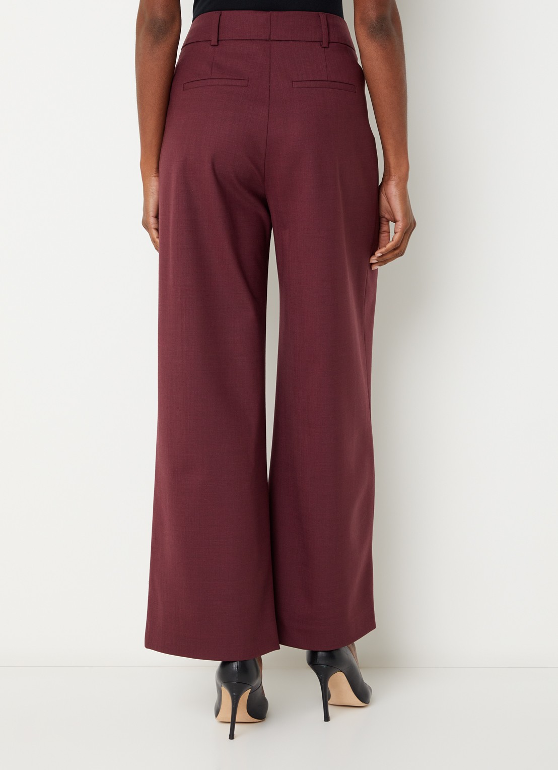 Xandres Pifo high waist wide fit pantalon in wolblend met steekzakken - achterkant 2 aubergine