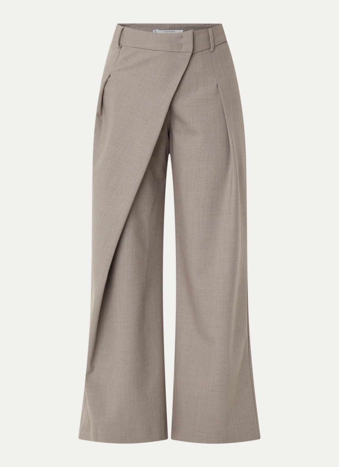 Xandres Pifo high waist wide fit pantalon in wolblend met steekzakken - voorkant 2 donkerbeige