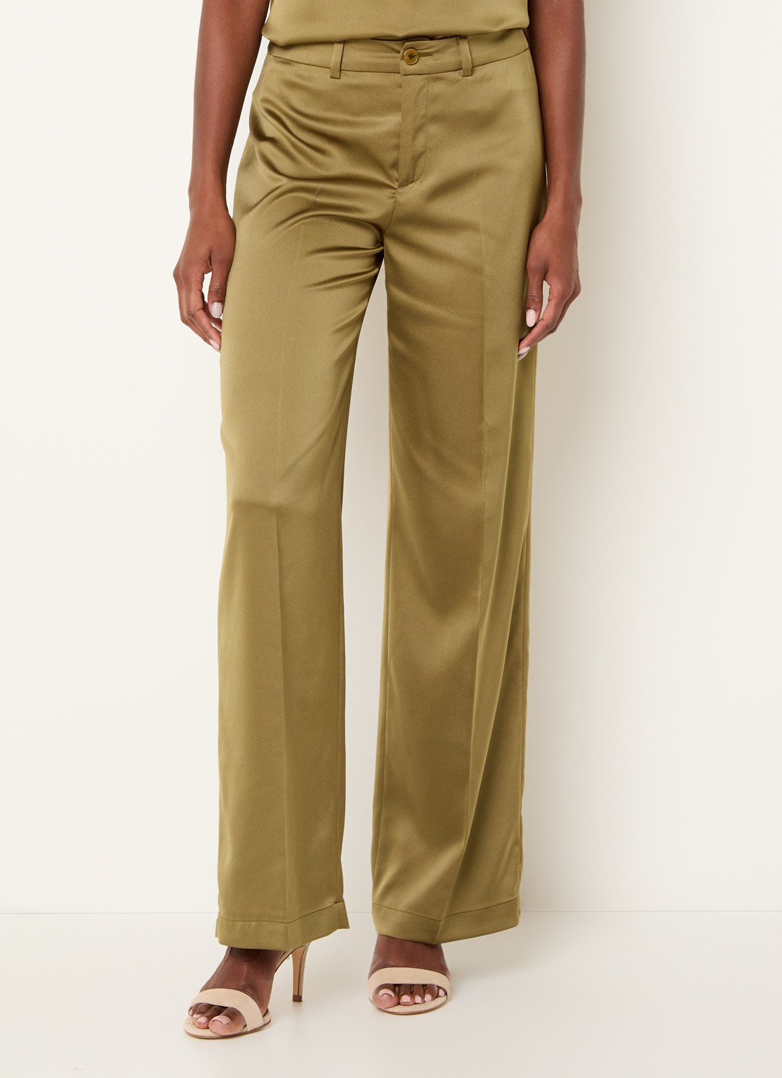 Xandres Puko high waist straight fit pantalon van satijn - detail 4 bronsgroen