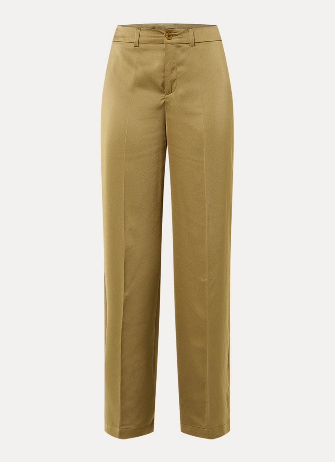 Xandres Puko high waist straight fit pantalon van satijn - voorkant 2 bronsgroen