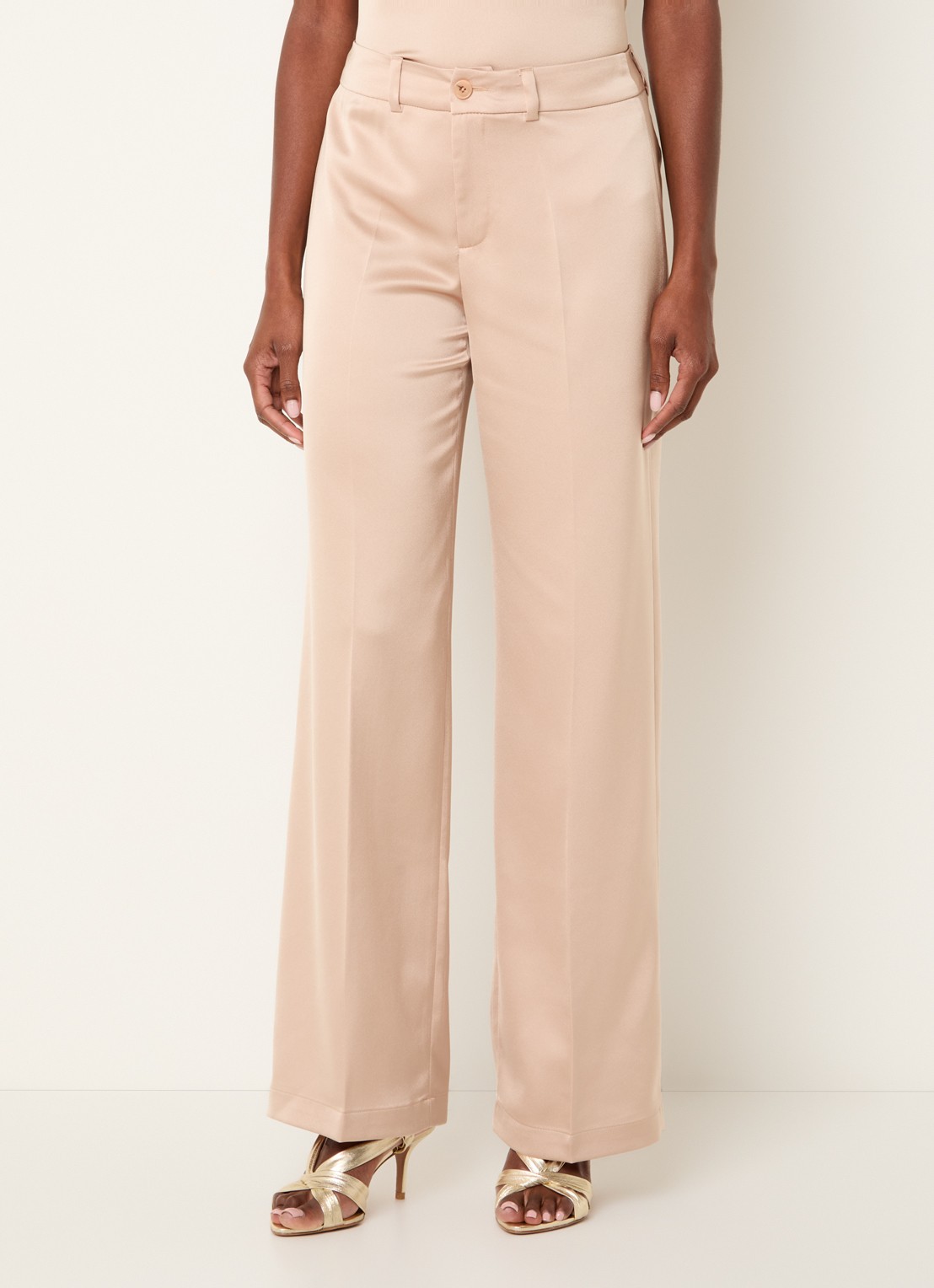 Xandres Puko mid waist straight fit pantalon van satijn - detail 3 goud