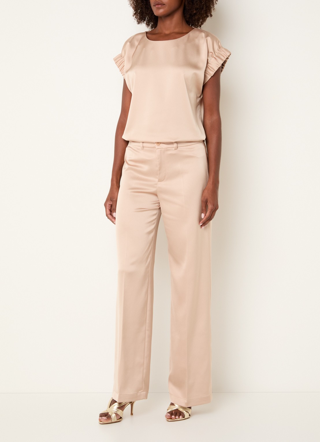 Xandres Puko mid waist straight fit pantalon van satijn - voorkant 2 goud