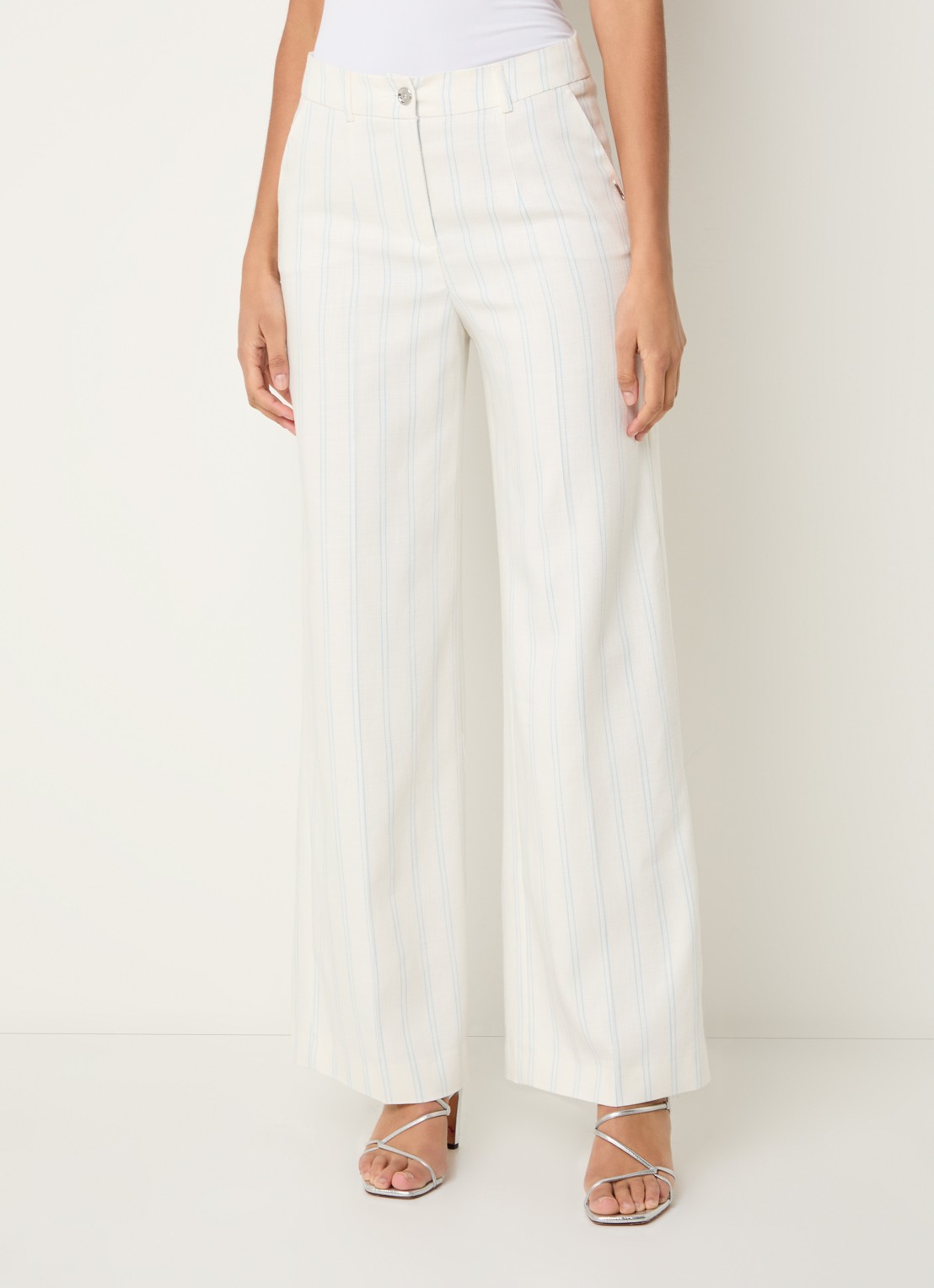 Xandres Punch high waist straight fit pantalon met krijtstreep - detail 4 gebroken wit