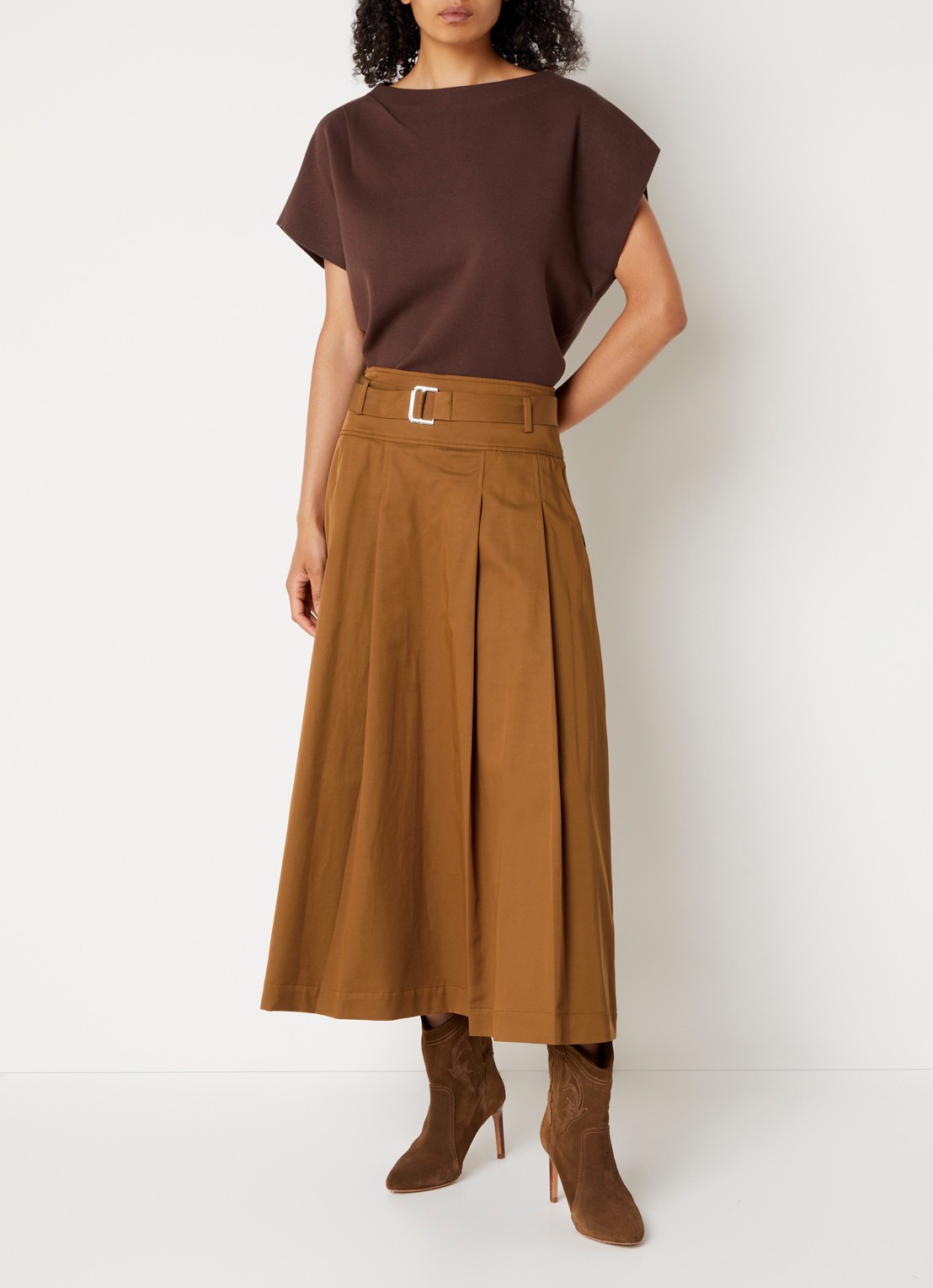 Xandres Raky maxi rok met ceintuur - voorkant 2 roestbruin