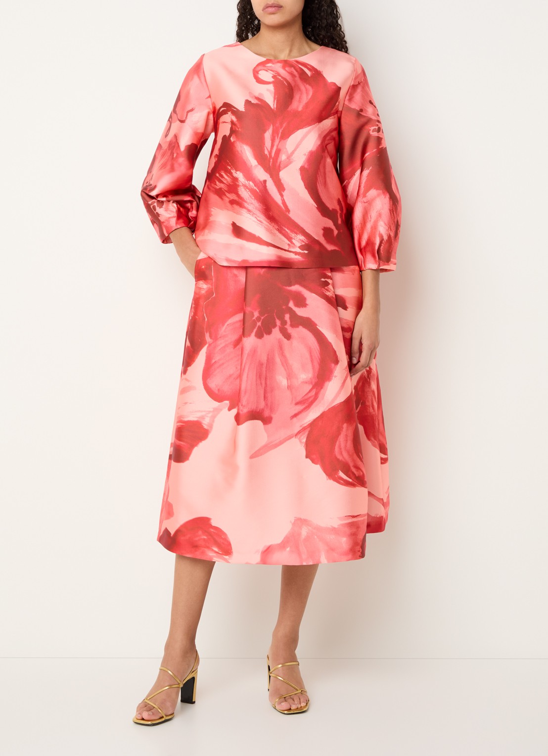 Xandres Rayma midi A-lijn rok met bloemenprint - voorkant 2 rood