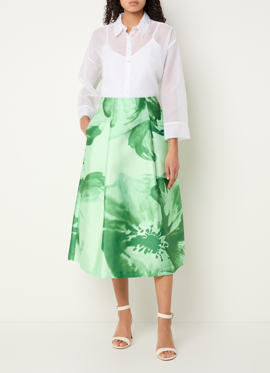Xandres Rayma midi A-lijn rok met bloemenprint - voorkant 4 groen